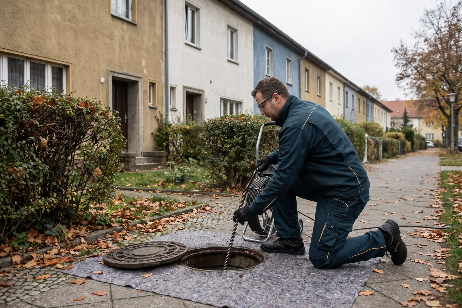 Spirale am Schacht vor einer Reihenhauszeile in Berlin-Neukölln